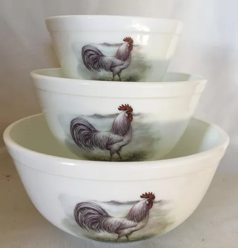Juego de 3 cuencos para mezclar - Exclusivo Rosso - Adhesivo de vidrio de leche - Hecho en Estados Unidos - Mosser Glass USA (gato negro)