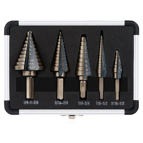 CO-Z HSS juego de brocas escalonadas de cobalto para 50 tamaños de agujeros con estuche de aluminio, 5 piezas