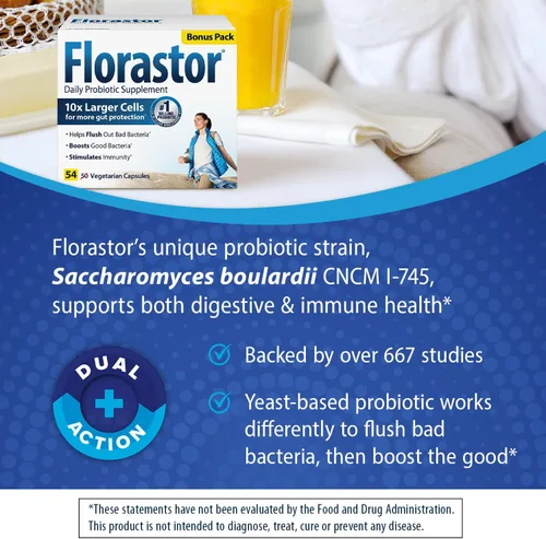 Miniatura 3 de Florastor Paquete de probióticos para la salud digestiva e inmunológica con 54 y 30 cápsulas, probióticos para mujeres y hombres, ayuda a eliminar