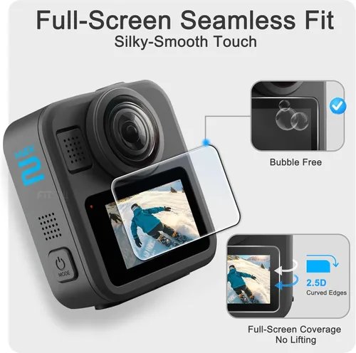 Miniatura 6 de FiTSTILL Protector de pantalla de vidrio templado para Go Pro MAX2/MAX360 2025/MAX Fusion (2019), resistente a los arañazos, pantalla LCD de vidrio