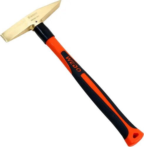 WEDO Martillo de soldadura de latón con mango de fibra de vidrio, martillo escalador, martillo astillado, 10.58 oz, longitud 11.024 in (11 pulgadas)