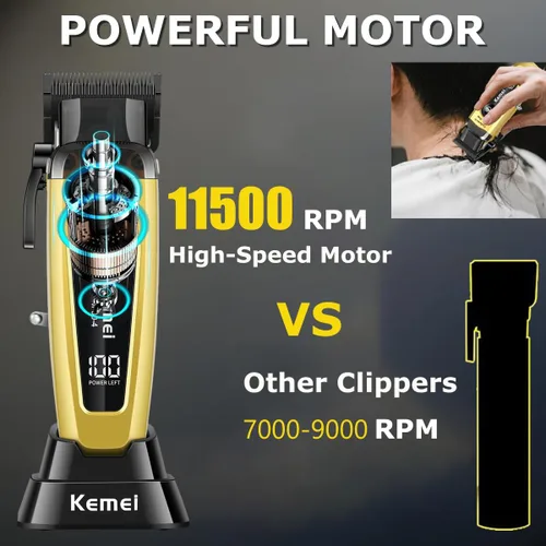 Miniatura 2 de KEMEI 90-4 - Cortadora de cabello profesional para hombres, cortapelos de 11500 RPM con pantalla LED, cortapelos inalámbricos con cuchilla DLC