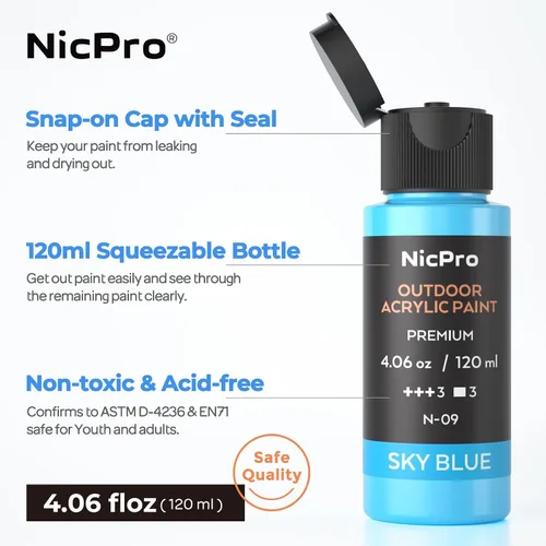 Miniatura 8 de Nicpro 14 colores pintura acrílica al aire libre a granel (120 ml, 4.06 oz) con pincel y esponja, cuchillo, pintura brillante no tóxica