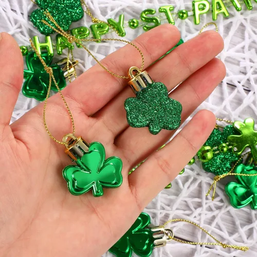Miniatura 2 de Leinuosen 48 piezas de tréboles del día de San Patricio, trébol de buena suerte, adorno verde de San Patricio para adornos de árbol, estante