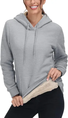 Miniatura 49 de MAGCOMSEN Sudaderas con capucha para mujer, con forro de sherpa, de vellón, para invierno, cálido, pesado, de algodón, con bolsillo