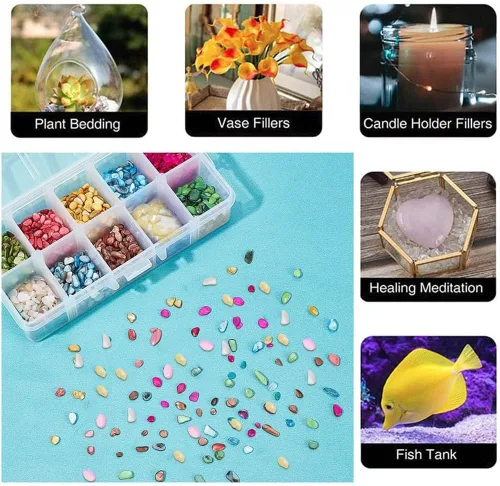 Miniatura 6 de SUPERFINDINGS 120G 10 colores pequeñas conchas naturales trituradas relleno de resina de conchas teñidas piezas de conchas irregulares rebanadas