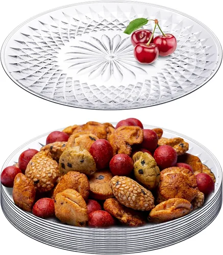 Fumete 10 platos redondos de plástico transparente de 10 pulgadas, platos de flan de cristal acrílico para fiestas, alimentos, pasteles, galletas,