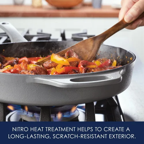 Miniatura 4 de Rachael Ray NITRO Sartén de Hierro Fundido con Mango Auxiliar y Picos Vertedores, 12 Pulgadas, Gris
