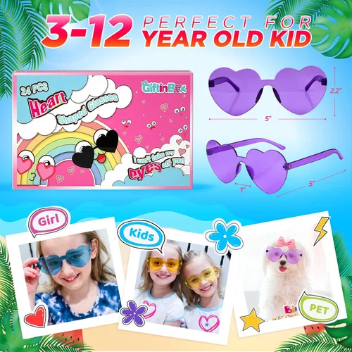 Miniatura 4 de GIFTINBOX 24 Pack Heart Sunglasses Heart shaped Sunglasses Kids Sunglasses Party Favors Heart Glasses Birthday Girls