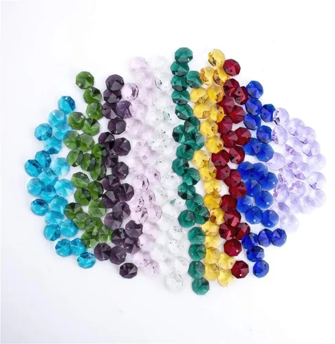 H&D - 200 cuentas octágonas de cristal coloridas de 0.551 in, ideal para la fabricación de joyas, piezas de cristal de araña, piezas de bricolaje,