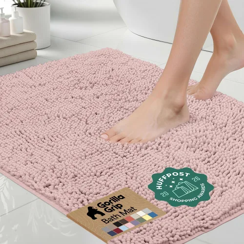 Miniatura 38 de Gorilla Grip - Tapete de baño afelpado, absorbente, peludo, de felpilla, para base de inodoro cuadrada, reverso de goma, suave, de microfibra, claro