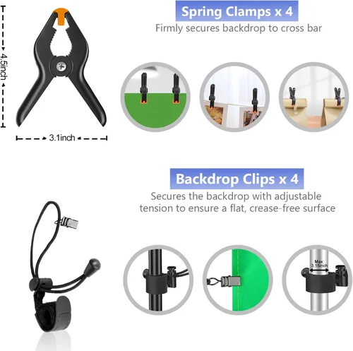 Miniatura 4 de EMART Kit de soporte de fondo para estudio de video fotográfico, sistema de soporte de fotografía ajustable de 7 x 10 pies con fondo de poliéster