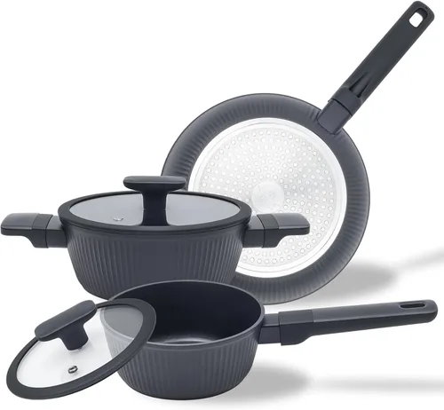 Juego de utensilios de cocina antiadherentes no tóxicos, juego de ollas y sartenes de 3 piezas, sin PFOA/PTFE, listo para inducción y apto para