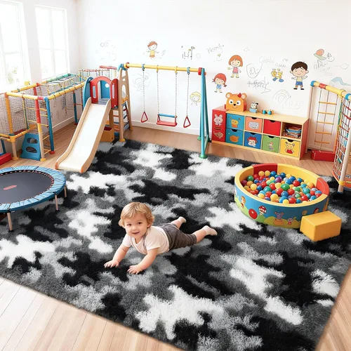Miniatura 11 de AROGAN Alfombras de área suaves de arco iris para habitación de niñas de 6x9 pies, alfombras esponjosas de dormitorio para niñas, alfombra