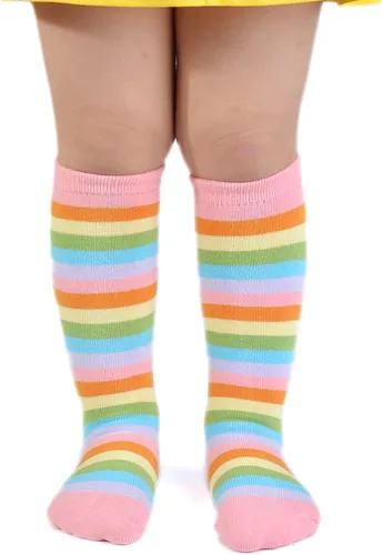 Miniatura 4 de EPEIUS Calcetines altos a la rodilla con rayas arco iris para bebé, medias de tubo antideslizantes, calcetines de fútbol para niños pequeños y niños