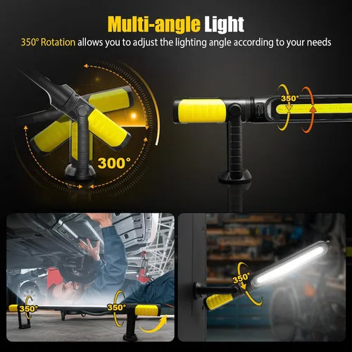 Miniatura 6 de SYLSTAR Luz de trabajo para mecánico, LED de 2400 lúmenes, 4400 mAh recargable, magnética, luz de trabajo debajo del capó con ganchos