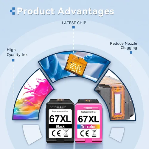 Miniatura 3 de 67XL - Cartucho de tinta compatible con HP Ink 67, compatible con cartuchos de tinta HP 67, color negro, paquete combinado para impresora DeskJet