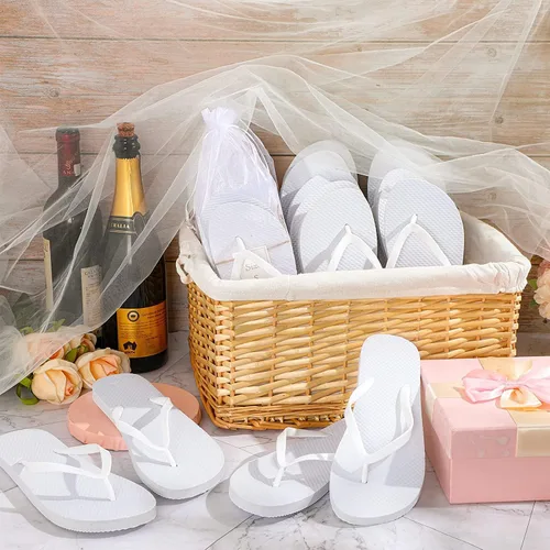 Miniatura 2 de Bonuci Flip Flops Bulk Wedding Hotel Spa Slippers with Size Cards Drawstring Bags Wedding Party Favors