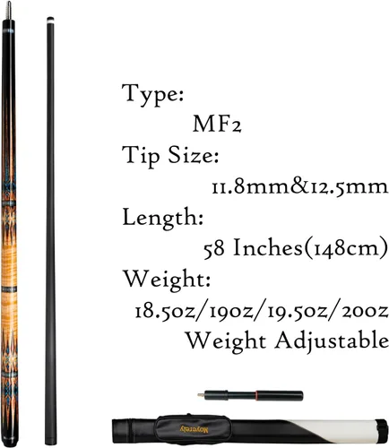 Miniatura 5 de Taco de billar de fibra de carbono de Moyerely, palo de taco de 11.8mm/12.5mm de baja deflexión, palo de piscina profesional con estuche