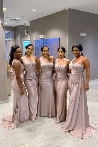 Miniatura 3 de Vestidos de dama de honor de sirena con un hombro descubierto, vestidos de baile largos para mujer