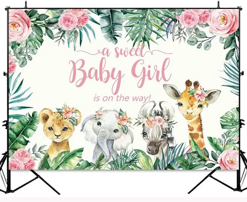 Miniatura 2 de Telón de fondo de safari para baby shower, decoración de fiesta de animales de safari en la selva para bebé, fondo de fotografía vegetal, 5 x 3 pies