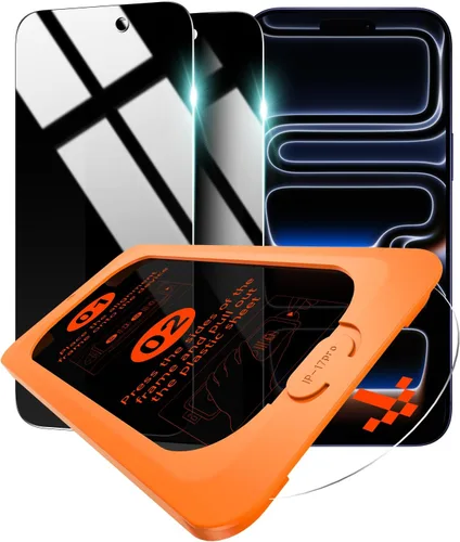 Miniatura 8 de OMOTON Protector de pantalla de privacidad para iPhone 17 Pro Max [Instalación de alineación automática], vidrio templado con dureza 9H+ y grado