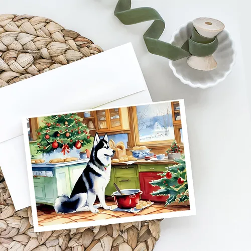 Miniatura 2 de Caroline's Treasures DAC3884GCA7P Paquete de 8 tarjetas en blanco de Navidad con galletas de husky siberiano Tarjetas de felicitación con sobres
