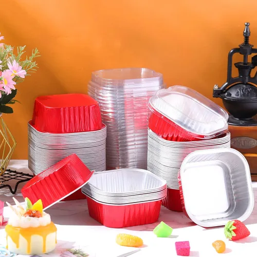 Miniatura 7 de Aoriher - Juego de 150 piezas de moldes para pasteles mini con tapas, moldes de aluminio con papel de aluminio, moldes desechables cuadrados de 296