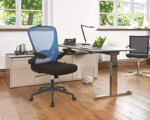 Miniatura 2 de Silla ergonómica de malla para oficina, con respaldo lumbar, giratoria, con ruedas, ejecutiva, con brazos y respaldo medio ajustable, para Azul