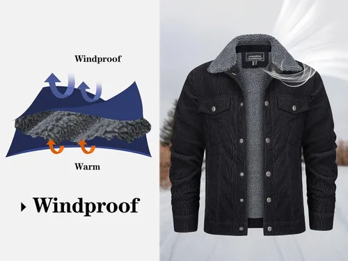 Miniatura 5 de KEFITEVD Chaqueta de pana para hombre, con forro polar, abrigo de invierno cálido y grueso para trabajo casual