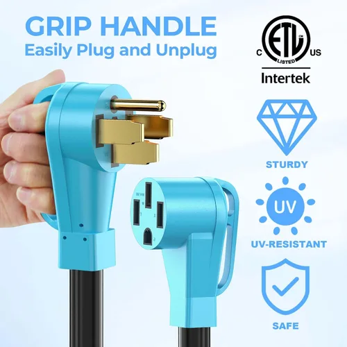 Miniatura 4 de CircleCord Cable adaptador RV/EV Y de 50 amperios a dos de 50 amperios, enchufe macho NEMA 14-50P a hembra 14-50R con mango de agarre, cable STW