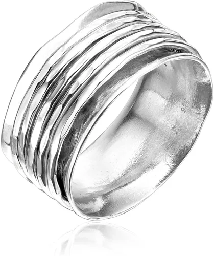 Anillo giratorio de plata de ley 925 envuelto con 5 anillos giratorios martillados negroplata, elegante, hipoalergénico, sin níquel ni plomo,