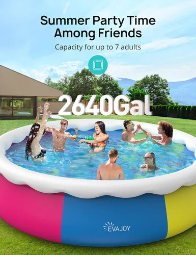 Miniatura 2 de EVAJOY Piscina inflable de 15 pies x 35 pulgadas, incluye bomba de filtro, tela de tierra y cubierta, color azul