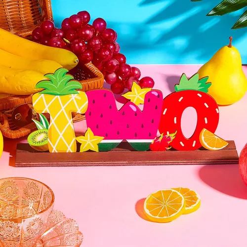 Miniatura 4 de Twotti Frutti - Letrero de dos letras de 2º cumpleaños Tutti Frutti Centros de mesa de madera de piña, sandía, fresa, Luau, centros de mesa