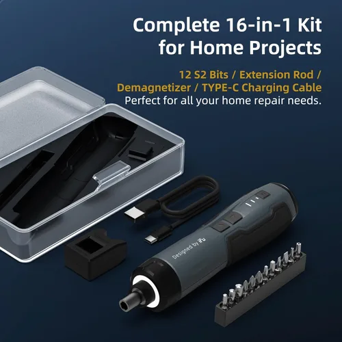 Miniatura 5 de Kit de destornillador eléctrico, iFu - Destornillador de potencia inalámbrico recargable con luz LED y 12 puntas magnéticas, juego de destornillador
