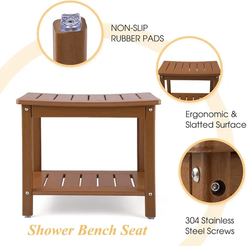 Miniatura 4 de Apolimi Banco de ducha HDPE, taburete de spa de 2 niveles con estante de almacenamiento, asiento de ducha antideslizante y resistente al agua