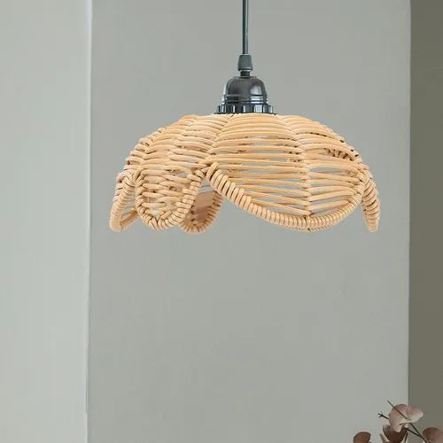 Miniatura 5 de Pantalla de lámpara de techo de ratán tejida con forma de flor, lámpara de araña tejida con forma de flor, iluminación tejida, lámpara de techo