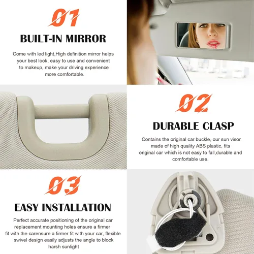 Miniatura 4 de Visera solar de reemplazo para conductor izquierdo y pasajero derecho color beige compatible con Nissan Pathfinder 2013-2018, Infiniti QX60