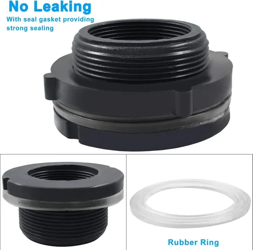 Miniatura 3 de Paquete de 1 accesorio de mamparo de PVC de 2 pulgadas, rosca hembra NPT2 (2-1/4 pulgadas de diámetro interior) para barriles de lluvia, acuarios