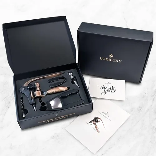 Miniatura 5 de Juego de sacacorchos con abridor de botellas de vino – Luxiluxy [2024 actualizado, ¡NO se rompe!] Incluye cortador de papel de aluminio, tapón