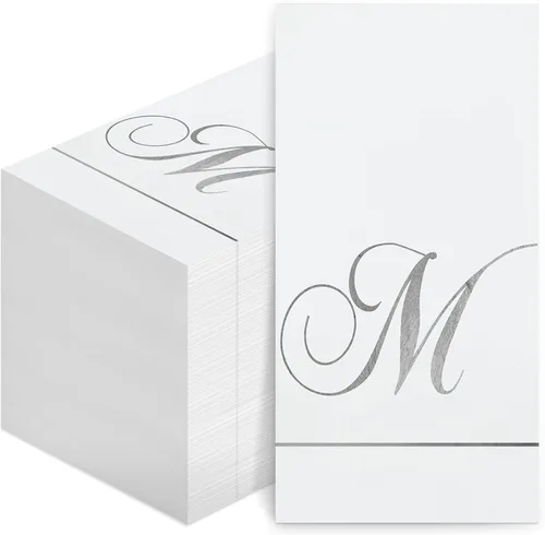Miniatura 17 de Pasimy 100 servilletas con inicial, servilletas con monograma para invitados, toallas de papel con letras doradas, desechables, elegantes, toallas