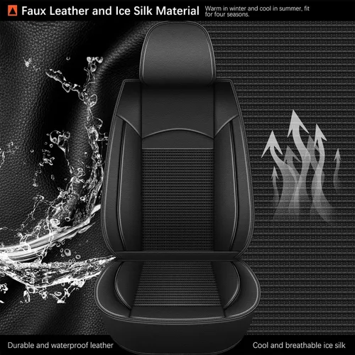 Miniatura 4 de DISUTOGO Fundas de asiento delantero para Ford Expedition 2011-2021: funda de asiento de automóvil de cuero de seda de hielo, impermeable, 015-negro