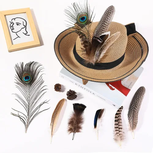 Miniatura 5 de Holmgren 24 piezas de plumas naturales al por mayor - 6 estilos surtidos de pavo real, faisán, pavo para manualidades, joyería DIY, sombreros