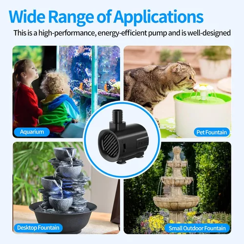 Miniatura 7 de Bomba de agua sumergible de 50 GPH - Bomba de fuente para acuario y pecera Mini, control de flujo ajustable, entrada lateral/inferior de doble Negro