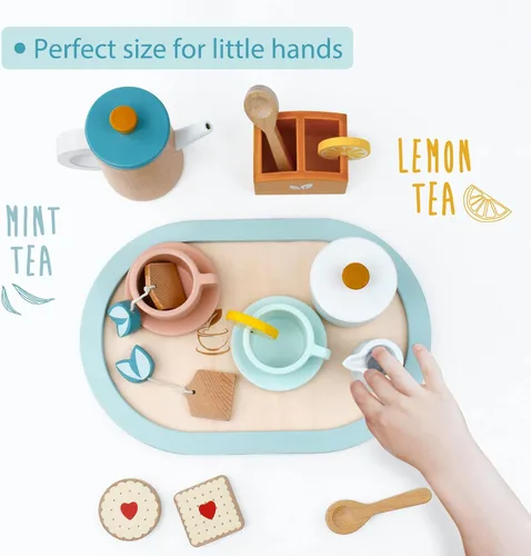 Miniatura 3 de PairPear Juego de té de madera para niñas pequeñas, juguetes de madera, juego de té para niños pequeños, accesorios de cocina para niños, fiesta