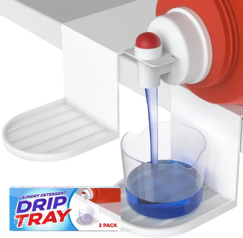 IMPRESA Portavasos para detergente y recogedor de goteo de ropa – Paquete de 2, plástico blanco – Se desliza debajo de la bañera para bandeja