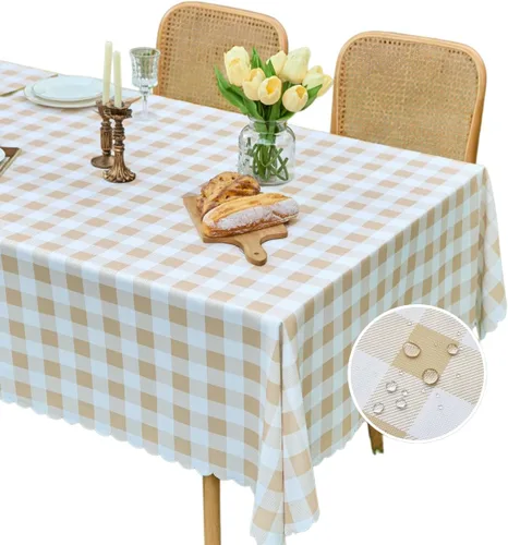 Miniatura 11 de MANGATA CASA Mantel de cuadros rosa para mesas cuadradas, mantel a cuadros, impermeable, para cocina y mesa, mantel de poliéster a cuadros sin Rosa