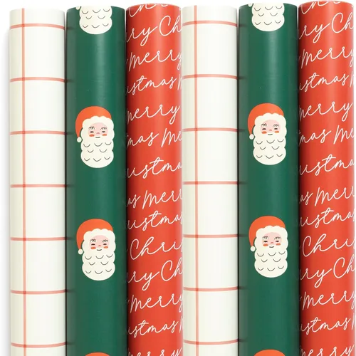 Miniatura 11 de Merry Market Rollos de Papel de Regalo de Navidad, Papel de Regalo Mate Premium, Rollo Grande de 30" x 168" pulgadas, Diseño de Rayas de Santa