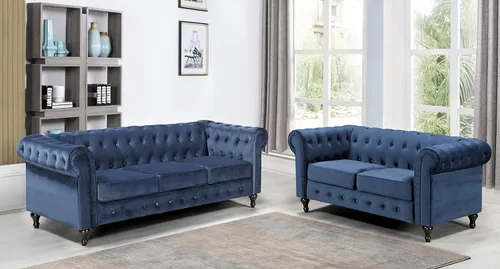 Miniatura 19 de Container Furniture Direct Teressa - Juego de sofá Chesterfield de piel sintética de 2 piezas para sala de estar, apartamento u oficina, incluye