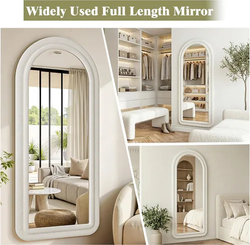 Miniatura 8 de Koonmi Espejo de longitud completa de 56 x 24 pulgadas, espejos de pared de franela, espejo de cuerpo completo arqueado de terciopelo con soporte